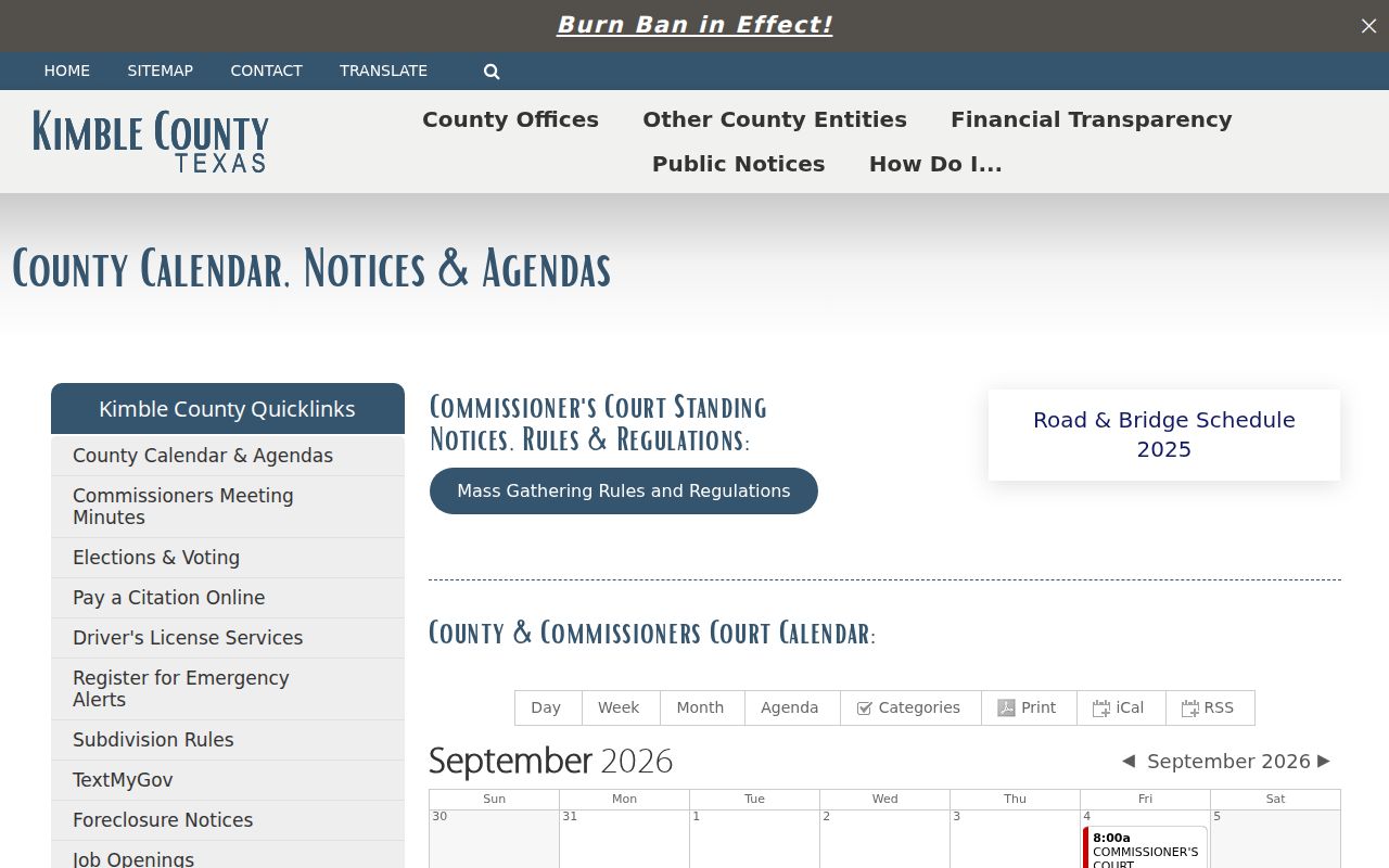 Kimble County active warrant records: public notices page for court and office access updates