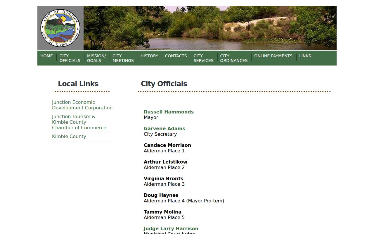 Kimble County municipal court warrant records: Junction officials page naming the municipal judge and police chief