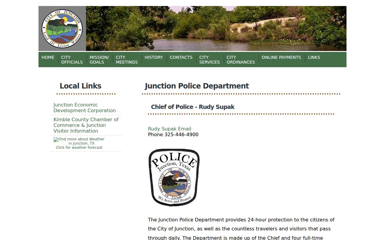 Kimble County municipal court warrant records: Junction Police Department contact page, not a warrant list
