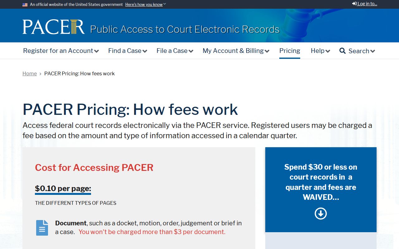 Kimble County arrest warrant records: PACER federal court access and fee page