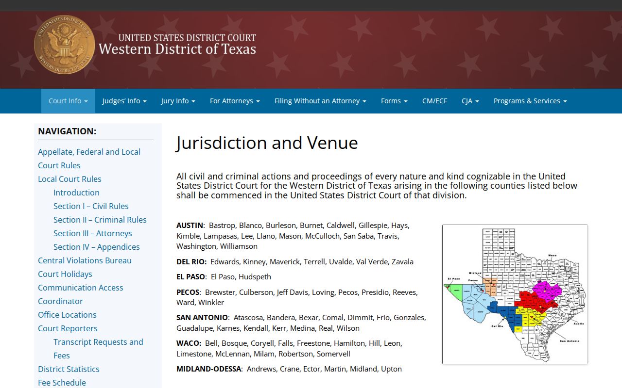 Kimble County arrest warrant records: federal district court jurisdiction page showing Kimble in the Austin Division