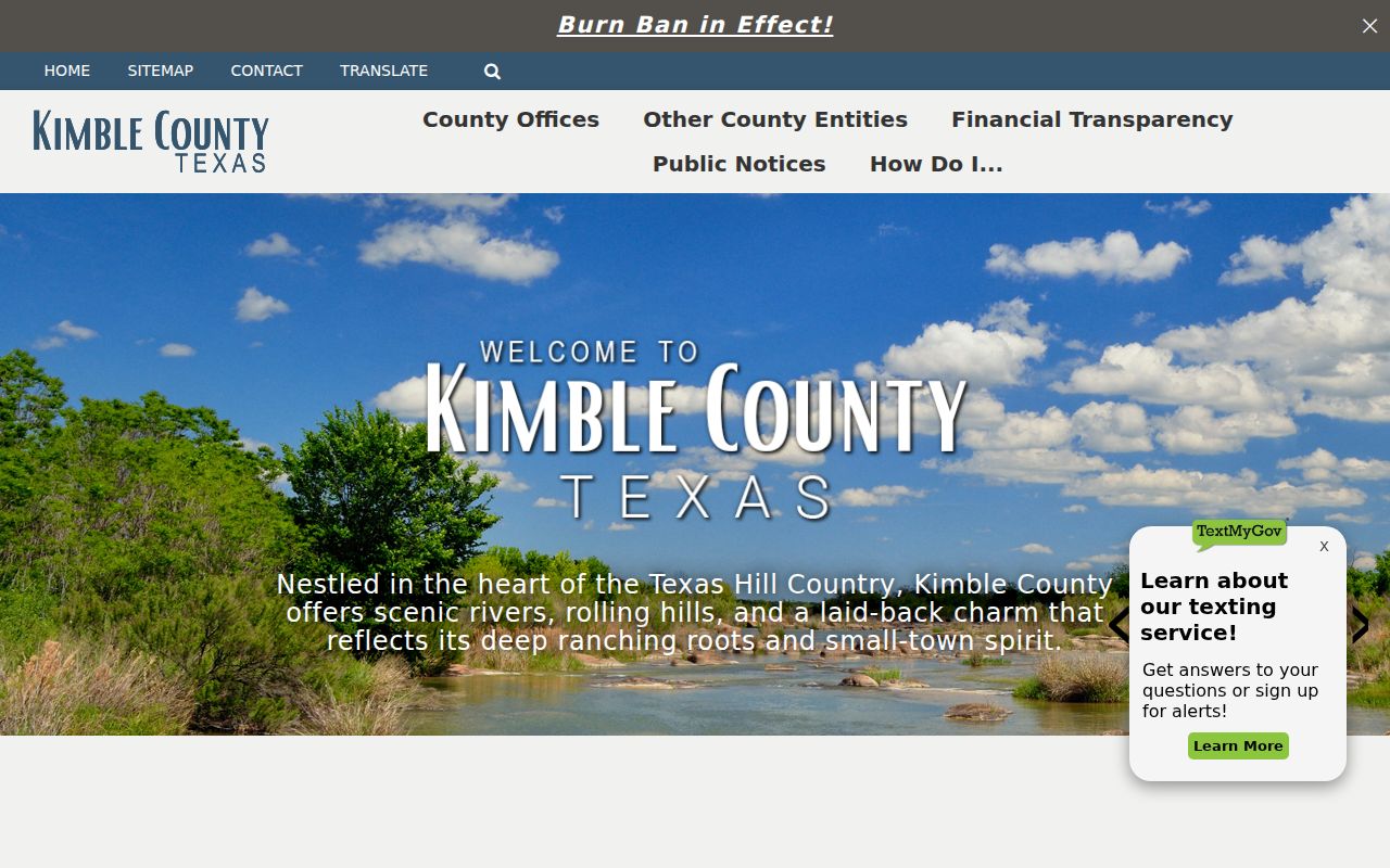 Kimble County warrant records: county home page links to public records and citation payment