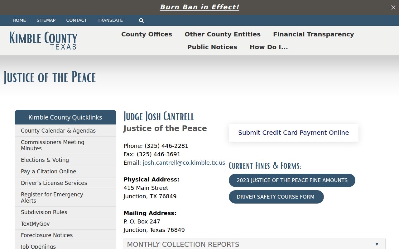 Kimble County traffic warrant records: Justice of the Peace ticket and payment page